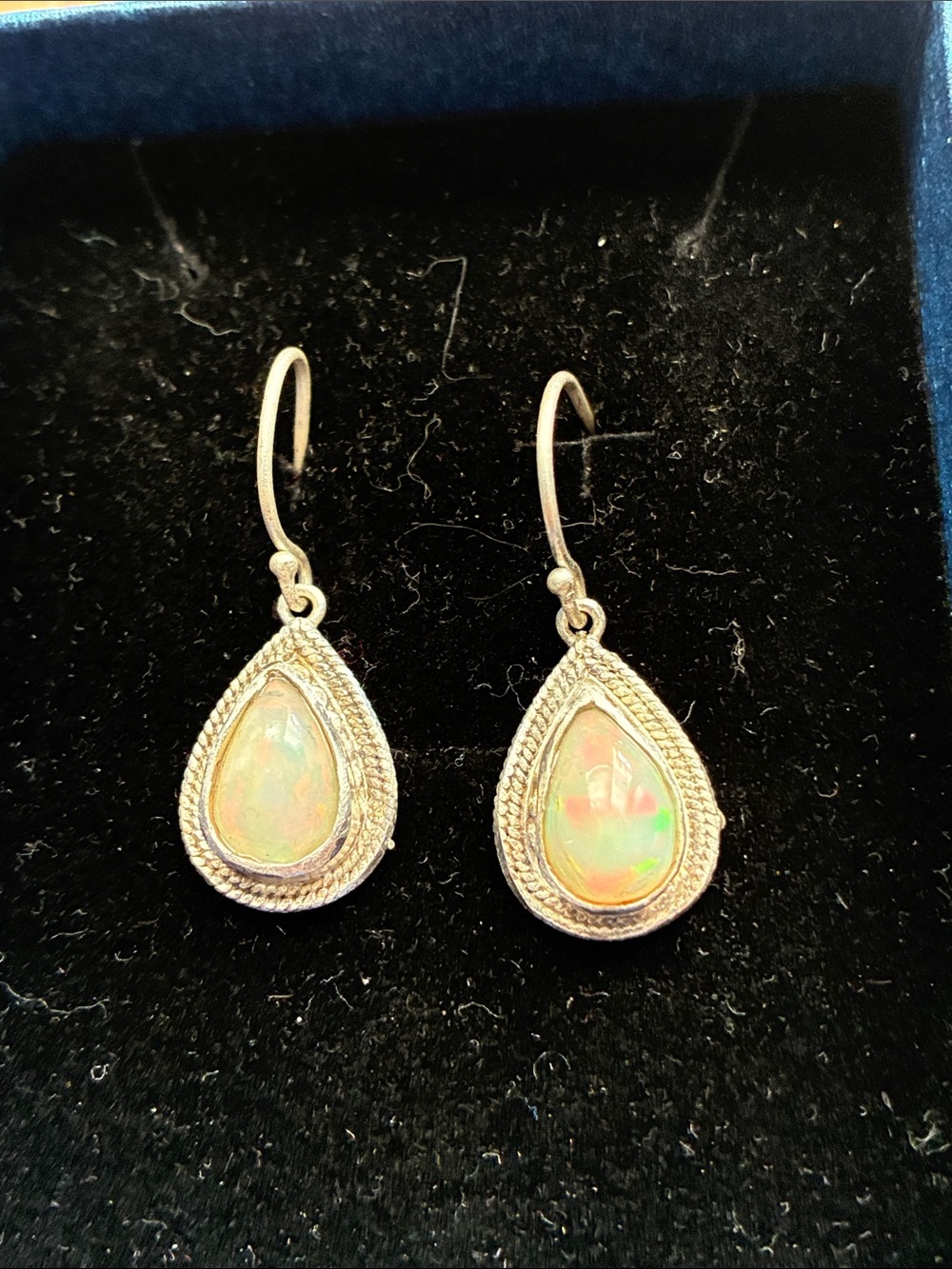 Sterling Silver Teardrop Ethiopian Opal Hook Earrings - Artisan- made